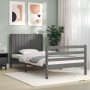 Gray solid wood bed frame with headboard 100x200 cm by vidaXL, Beds and slatted bases - Ref: Foro24-3194758, Price: 129,68 €,...