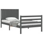 Gray solid wood bed frame with headboard 100x200 cm by vidaXL, Beds and slatted bases - Ref: Foro24-3194758, Price: 129,68 €,...