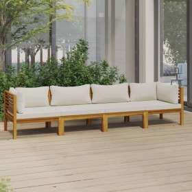 Sofá de jardín de 4 plazas con cojín crema madera de acacia de vidaXL, Conjuntos de jardín - Ref: Foro24-3086933, Precio: 661...