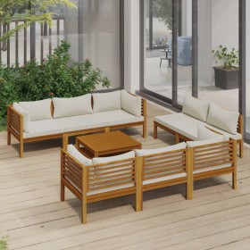 Muebles de jardín 9 pzas madera maciza de acacia cojines crema de vidaXL, Conjuntos de jardín - Ref: Foro24-3086936, Precio: ...