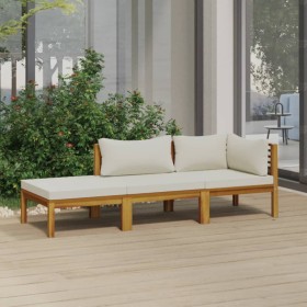 3-piece solid acacia wood garden furniture set with cream cushions by vidaXL, Garden sets - Ref: Foro24-3086953, Price: 410,9...