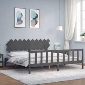 Estructura de cama con cabecero madera maciza gris 200x200 cm de vidaXL, Camas y somieres - Ref: Foro24-3193488, Precio: 169,...