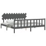 Gray solid wood bed frame with headboard 200x200 cm by vidaXL, Beds and slatted bases - Ref: Foro24-3193488, Price: 169,99 €,...