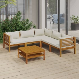 Muebles de jardín 6 pzas cojines crema madera maciza de acacia de vidaXL, Conjuntos de jardín - Ref: Foro24-3086937, Precio: ...