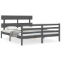 Estructura de cama con cabecero madera maciza gris 160x200 cm de vidaXL, Camas y somieres - Ref: Foro24-3195103, Precio: 144,...