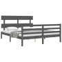 Estructura de cama con cabecero madera maciza gris 160x200 cm de vidaXL, Camas y somieres - Ref: Foro24-3195103, Precio: 144,...