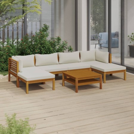 Set de muebles de jardín 7 pzas con cojín crema acacia maciza de vidaXL, Conjuntos de jardín - Ref: Foro24-3086946, Precio: 8...