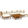 Set de muebles de jardín 7 pzas con cojín crema acacia maciza de vidaXL, Conjuntos de jardín - Ref: Foro24-3086946, Precio: 8...