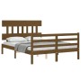 Estructura de cama matrimonio con cabecero madera marrón miel de vidaXL, Camas y somieres - Ref: Foro24-3195129, Precio: 148,...