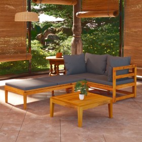 Muebles de jardín 3 pzas cojines gris oscuro madera de acacia de vidaXL, Conjuntos de jardín - Ref: Foro24-3087279, Precio: 3...