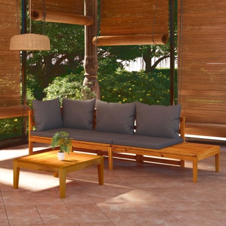 Muebles de jardín 3 pzas cojines gris oscuro madera de acacia de vidaXL, Conjuntos de jardín - Ref: Foro24-3087273, Precio: 3...