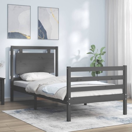 Gray solid wood bed frame with headboard 90x200 cm by vidaXL, Beds and slatted bases - Ref: Foro24-3194038, Price: 114,88 €, ...