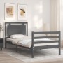 Gray solid wood bed frame with headboard 90x200 cm by vidaXL, Beds and slatted bases - Ref: Foro24-3194038, Price: 114,88 €, ...