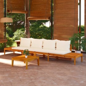 Bancos de jardín con cojines blanco crema 2 uds madera acacia de vidaXL, Conjuntos de jardín - Ref: Foro24-3087280, Precio: 5...