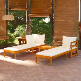 Muebles de jardín 3 pzas con cojines crema madera de acacia de vidaXL, Conjuntos de jardín - Ref: Foro24-3087270, Precio: 457...