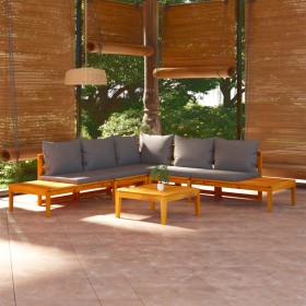 Set muebles de jardín 4 pzas cojines gris oscuro madera acacia de vidaXL, Conjuntos de jardín - Ref: Foro24-3087267, Precio: ...