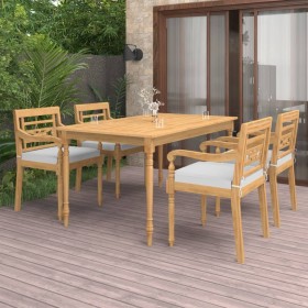 Garten-Essgruppe 5-teilig aus massivem Teakholz und Kissen von vidaXL, Gartensets - Ref: Foro24-3087041, Preis: 680,99 €, Rab...