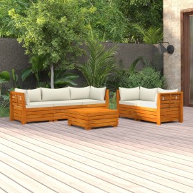 Muebles de jardín 6 piezas con cojines madera maciza de acacia de vidaXL, Conjuntos de jardín - Ref: Foro24-3087290, Precio: ...