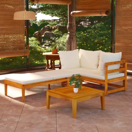 Muebles de jardín 3 pzas con cojines crema madera de acacia de vidaXL, Conjuntos de jardín - Ref: Foro24-3087278, Precio: 340...