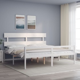 Elderly bed solid wood headboard white 200x200 cm by vidaXL, Beds and slatted bases - Ref: Foro24-3195372, Price: 190,99 €, D...