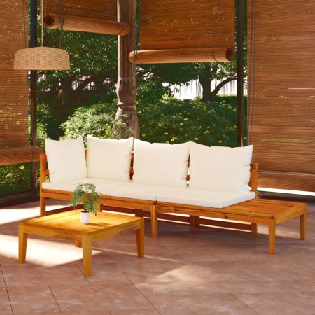 Muebles de jardín 3 pzas con cojines crema madera de acacia de vidaXL, Conjuntos de jardín - Ref: Foro24-3087272, Precio: 416...