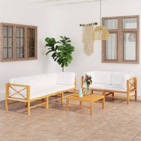 Garden furniture set 6 pieces teak wood and cream cushions by vidaXL, Garden sets - Ref: Foro24-3087214, Price: 746,86 €, Dis...