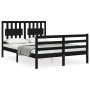 Bed frame with black solid wood headboard 140x190 cm by vidaXL, Beds and slatted bases - Ref: Foro24-3194295, Price: 165,99 €...