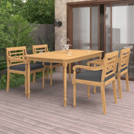 Garden dining set 5 pieces solid teak and cushions by vidaXL, Garden sets - Ref: Foro24-3087043, Price: 661,99 €, Discount: %