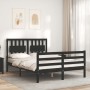 Bed frame with black solid wood headboard 140x190 cm by vidaXL, Beds and slatted bases - Ref: Foro24-3194295, Price: 165,99 €...