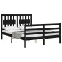 Bed frame with black solid wood headboard 140x190 cm by vidaXL, Beds and slatted bases - Ref: Foro24-3194295, Price: 165,99 €...