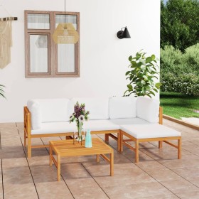 Garden furniture set 5 pieces teak wood and cream cushions by vidaXL, Garden sets - Ref: Foro24-3087198, Price: 491,99 €, Dis...