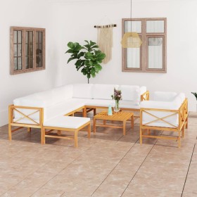 10-piece teak wood garden furniture set with cream cushions by vidaXL, Garden sets - Ref: Foro24-3087226, Price: 1,00 €, Disc...