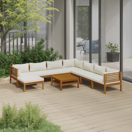 Set de muebles de jardín 9 pzas con cojín crema acacia maciza de vidaXL, Conjuntos de jardín - Ref: Foro24-3086945, Precio: 1...