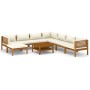 Set de muebles de jardín 9 pzas con cojín crema acacia maciza de vidaXL, Conjuntos de jardín - Ref: Foro24-3086945, Precio: 1...