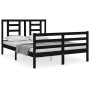 Double bed frame with black solid wood headboard by vidaXL, Beds and slatted bases - Ref: Foro24-3194675, Price: 139,48 €, Di...