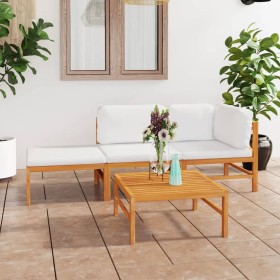 Garden furniture set 4 pieces teak wood and cream cushions by vidaXL, Garden sets - Ref: Foro24-3087250, Price: 336,99 €, Dis...