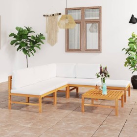 Garden furniture set 6 pieces teak wood and cream cushions by vidaXL, Garden sets - Ref: Foro24-3087240, Price: 533,99 €, Dis...