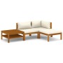 Set de muebles de jardín 4 pzas con cojín crema acacia maciza de vidaXL, Conjuntos de jardín - Ref: Foro24-3086925, Precio: 4...