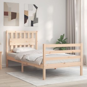 Bed frame with solid wood headboard 90x200 cm by vidaXL, Beds and slatted bases - Ref: Foro24-3194296, Price: 101,40 €, Disco...