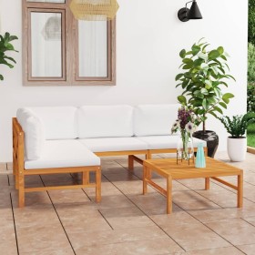 Garden furniture set 5 pieces teak wood and cream cushions by vidaXL, Garden sets - Ref: Foro24-3087246, Price: 469,99 €, Dis...