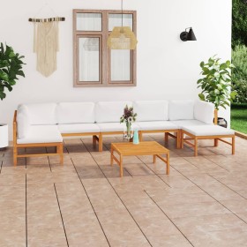 Garden furniture set 8 pieces teak wood and cream cushions by vidaXL, Garden sets - Ref: Foro24-3087254, Price: 764,56 €, Dis...