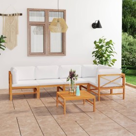 Set de muebles de jardín 6 pzas madera de teca y cojines crema de vidaXL, Conjuntos de jardín - Ref: Foro24-3087244, Precio: ...