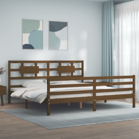 Honey brown solid wood bed frame and headboard 200x200 cm by vidaXL, Beds and slatted bases - Ref: Foro24-3194464, Price: 177...