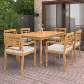 Garten-Essgruppe 7-teilig aus massivem Teakholz und Kissen von vidaXL, Gartensets - Ref: Foro24-3087042, Preis: 931,99 €, Rab...