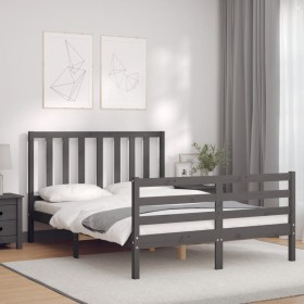 Estructura de cama con cabecero madera maciza gris 140x190 cm de vidaXL, Camas y somieres - Ref: Foro24-3193838, Precio: 156,...