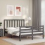 Gray solid wood bed frame with headboard 140x190 cm by vidaXL, Beds and slatted bases - Ref: Foro24-3193838, Price: 157,32 €,...