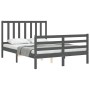 Gray solid wood bed frame with headboard 140x190 cm by vidaXL, Beds and slatted bases - Ref: Foro24-3193838, Price: 157,32 €,...