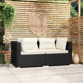 2-seater sofa with black synthetic rattan cushions by vidaXL, Garden sets - Ref: Foro24-317487, Price: 180,99 €, Discount: %