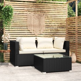 3-teiliges Gartenmöbel-Set und schwarze synthetische Rattankissen von vidaXL, Gartensets - Ref: Foro24-317488, Preis: 239,10 ...