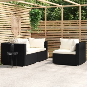 Set von Gartenmöbeln 3 Stück und Kissen schwarz synthetischen Rattan von vidaXL, Modulare Sofas für den Außenbereich - Ref: F...